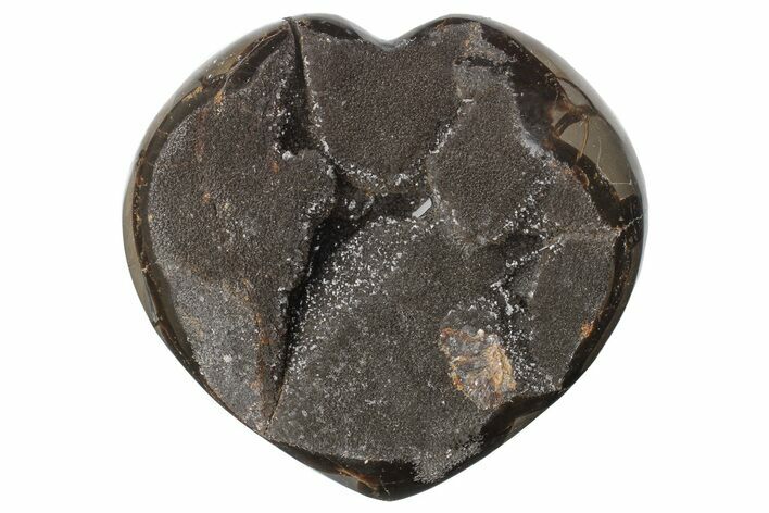 Polished Septarian Geode Heart - Black Crystals #205484